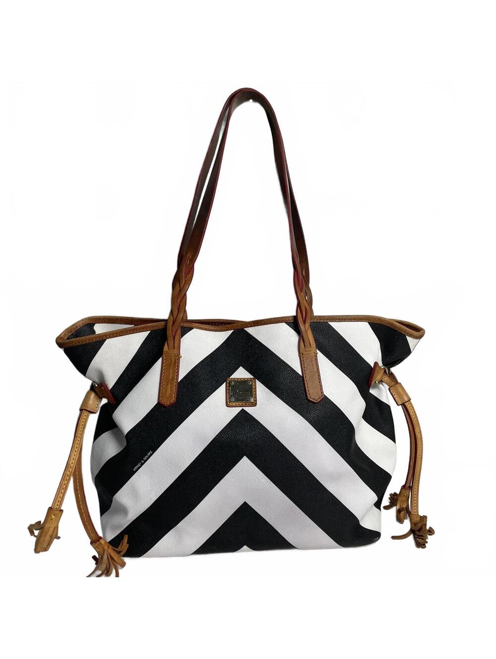 Dooney & Bourke Large Black & White Chevron Braided Handle Tote
